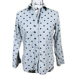 Talbot grey top women blue polka dot long sleeve button up shirt size P Petites